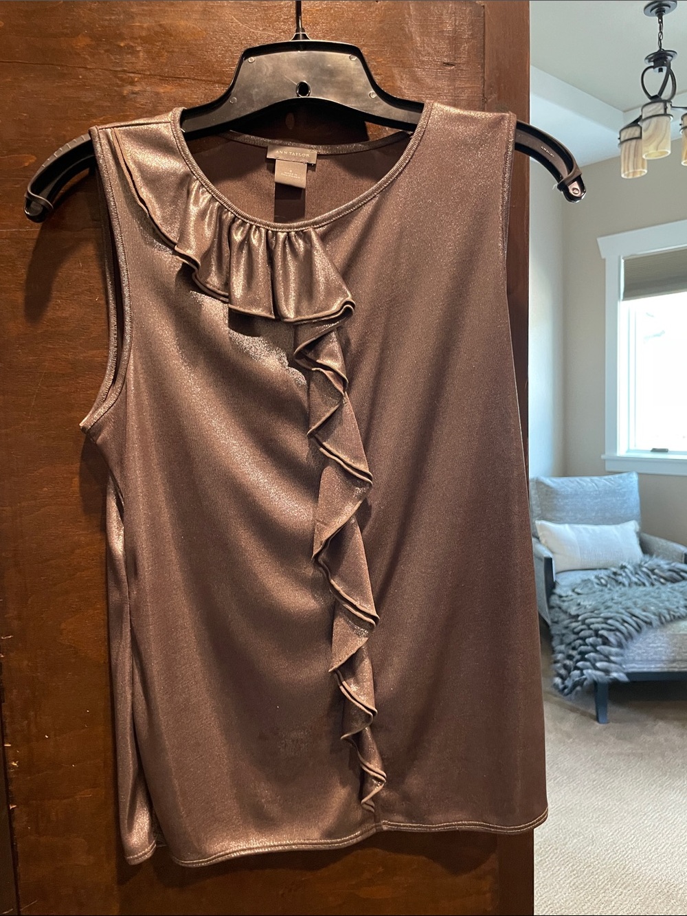 Ann Taylor Metallic Brown Sleeveless Ruffle Top